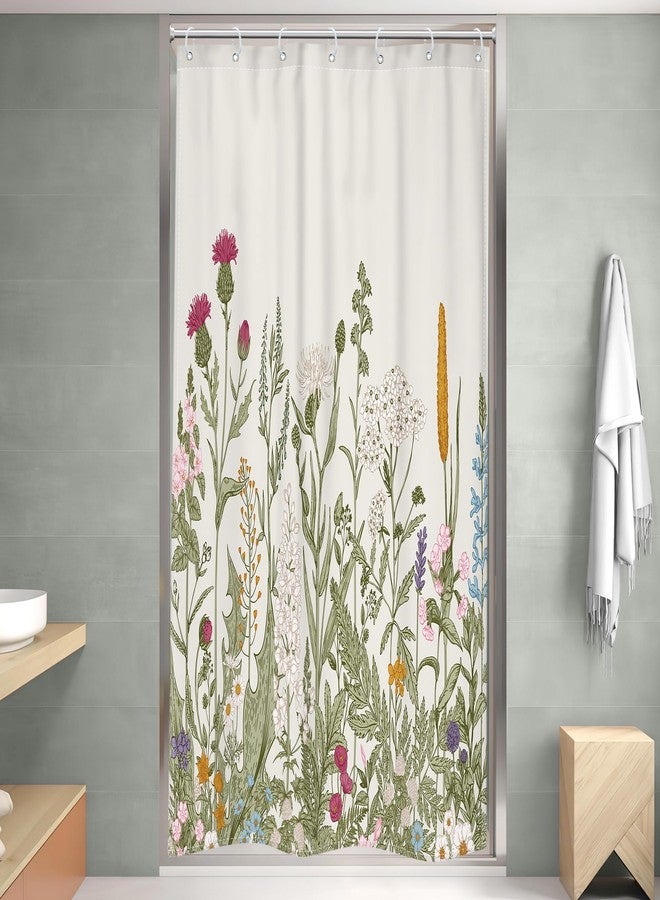 ريديكور ستارة حمام صغيرة نصفية من قماش البوليستر المقاوم للماء، بتصميم زهور برية من رييديكور، مقاس 36 بوصة عرض × 72 بوصة ارتفاع، بنمط ريفي مستوحى من الزهور والنباتات والأعشاب، مع 7 خطافات بلاستيكية. - Image 2